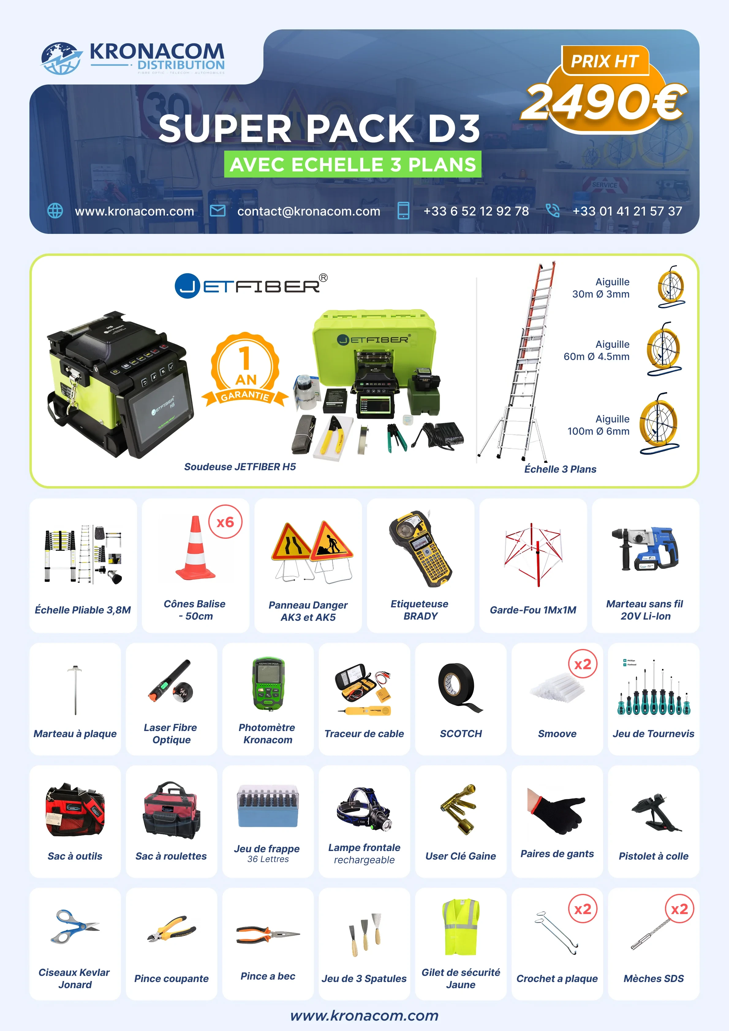 Super Pack D3 avec Soudeuse JETFIBER H5 et Echelle 3 Plans